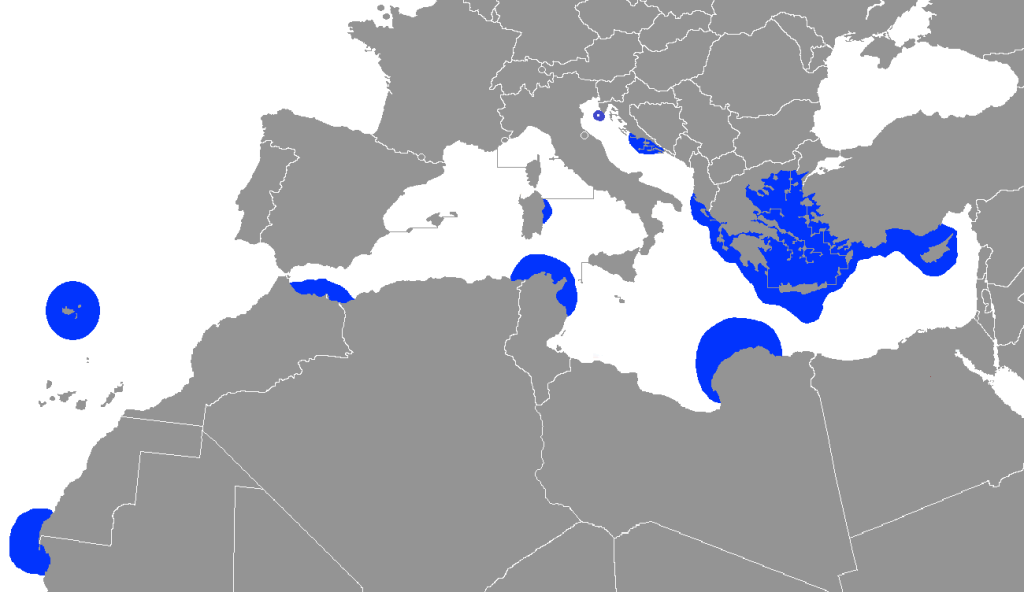Monachus_monachus_distribution mediterrán barátfóka elterjedés Földközi-tenger